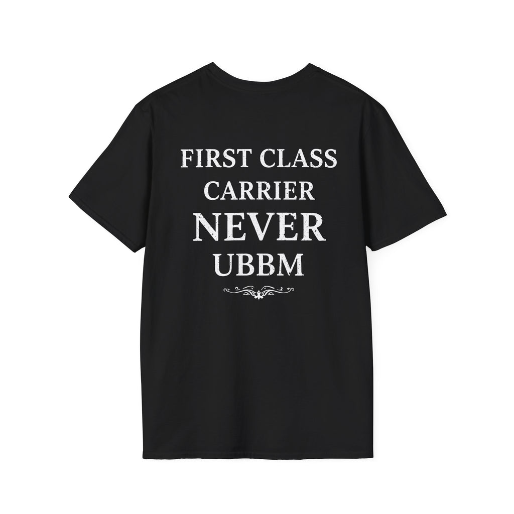 first class black tee shirt